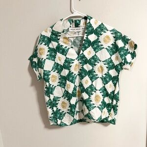 Brooke Wright linen  Cotton Bear Print Top